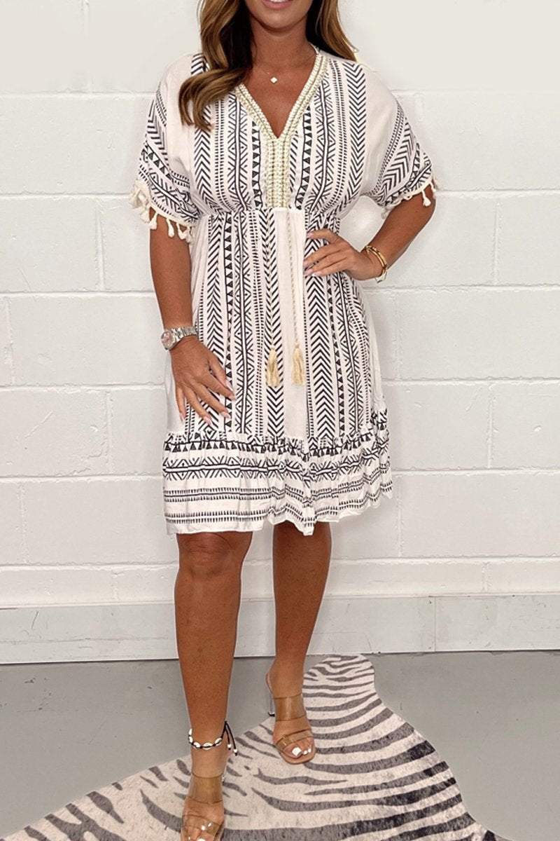 Dames Zomerjurk Kort Jurkje met Kwastjes Zomerse Look
