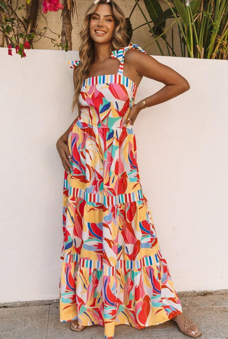 Dames Multicolored Maxi Zomerjurk - Vergie