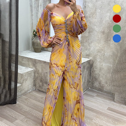 Dames Zomerjurk Off Shoulder Geplooid Maxi Jurk Zwart/Wit - StudioMarella
