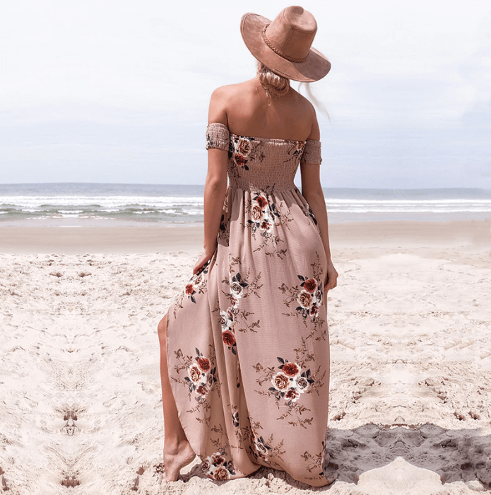 Dames Off Shoulder Maxi Zomerjurk - Divine