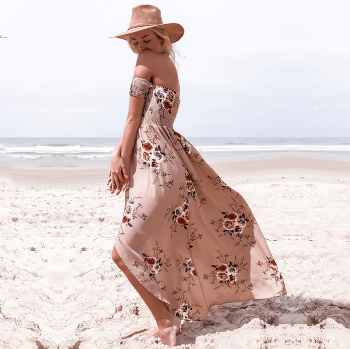 Dames Off Shoulder Maxi Zomerjurk - Divine