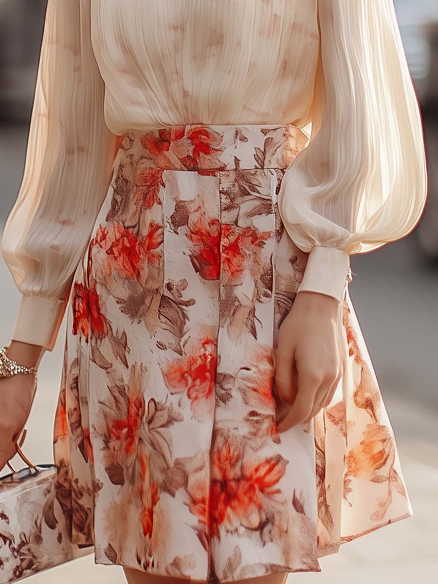 Dames Plooirok met Sheer Blouse Set - Allanis