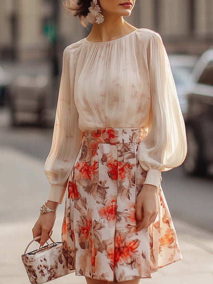 Dames Jurk Set Zwart Plooirok Elegante Blouse Combinatie - StudioMarella