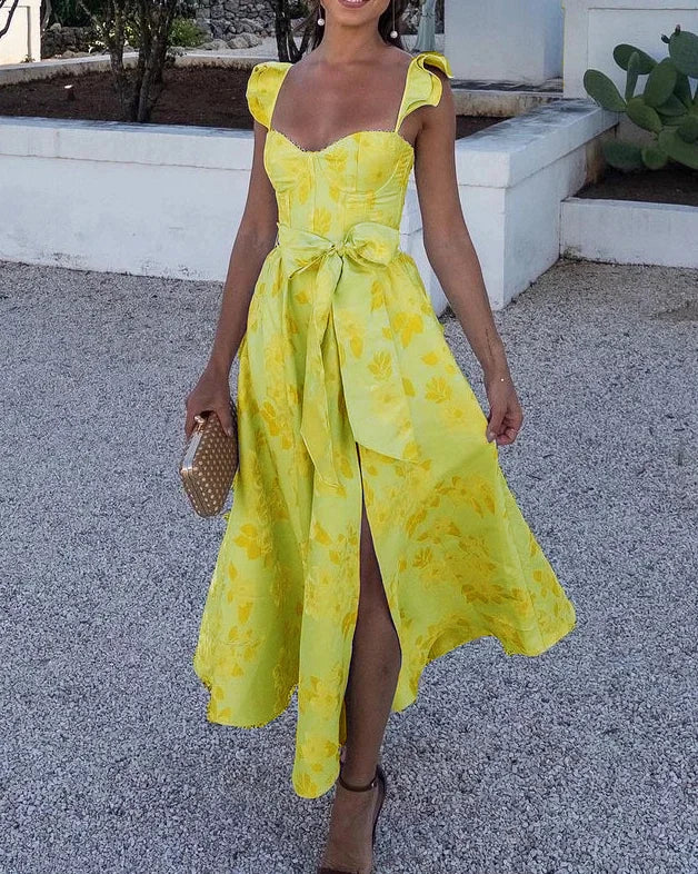 Dames Zomerjurk Korte Mouwen Ruffles Midi Jurk - StudioMarella