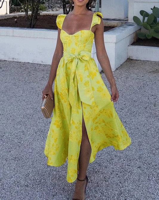 Dames Zomerjurk Korte Mouwen Ruffles Midi Jurk - StudioMarella