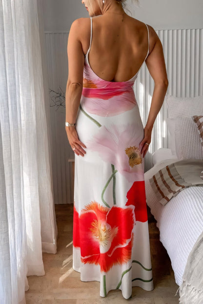 Dames Rugloze Bloemige Maxi Zomerjurk - Siletta