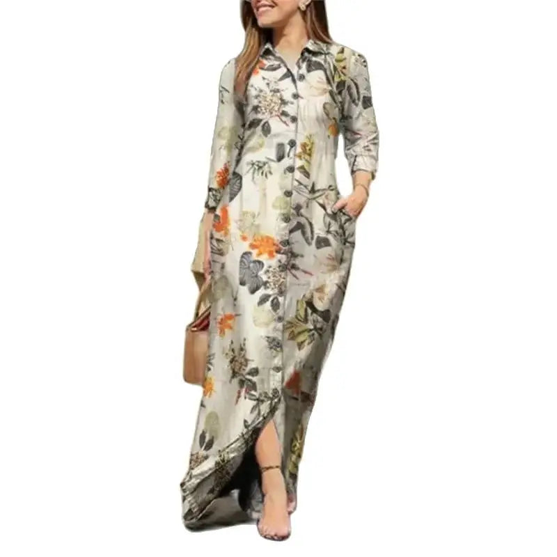 Lange Katoenen Jurk Bloemenprint Zomerjurk Vrouw