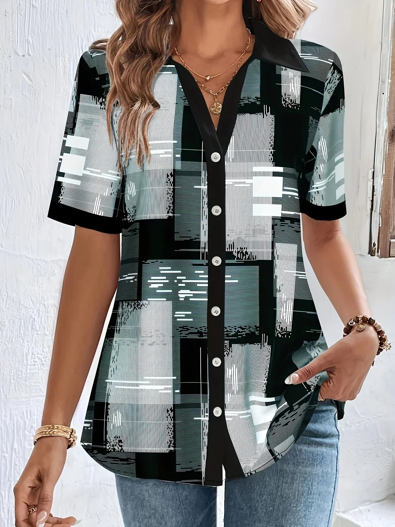 Vrouwelijke Blouse met Geometrische Print voor Lente