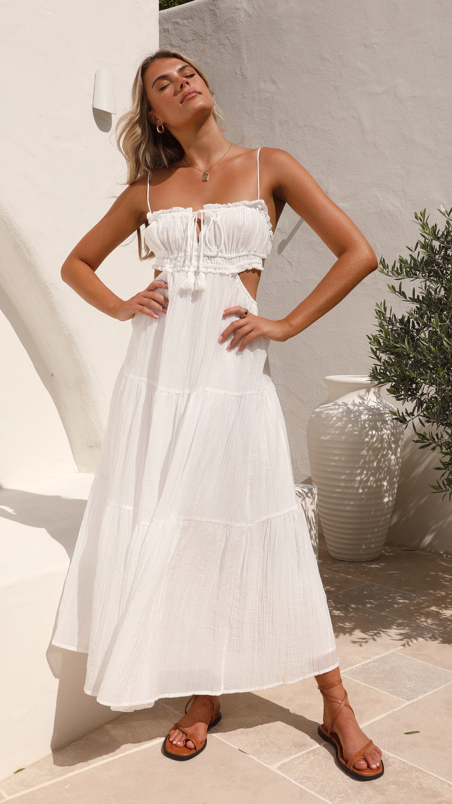Dames Strapless Midi zomerjurk met open rug - Amalia