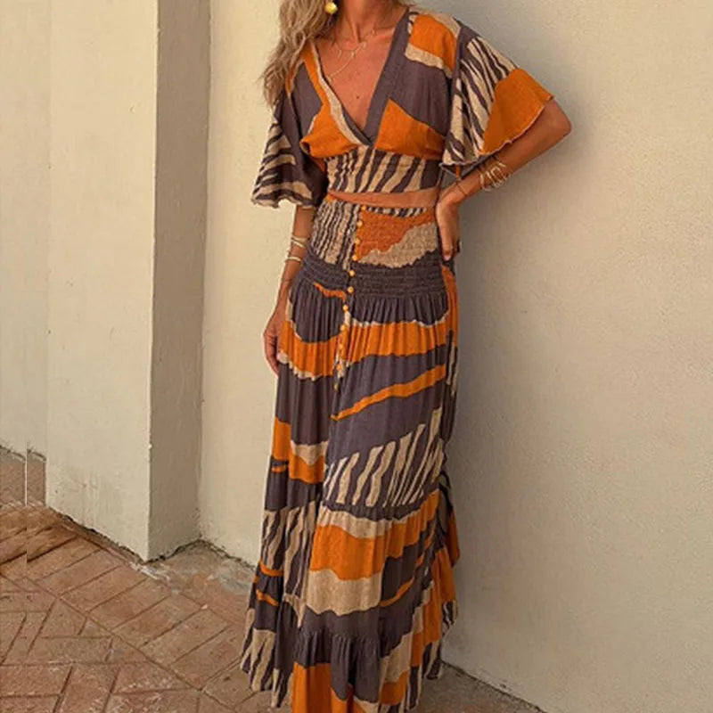 V-Hals Set Zomerjurk Bohemien Stijl
