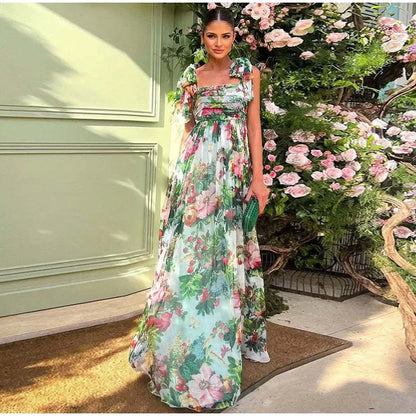 Dames Zomerjurk Maxi Tuinprint Feestelijke Jurk - StudioMarella