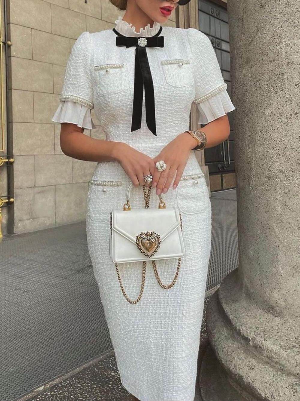 Dames Tweed Jurk Midi Formeel Elegant - StudioMarella