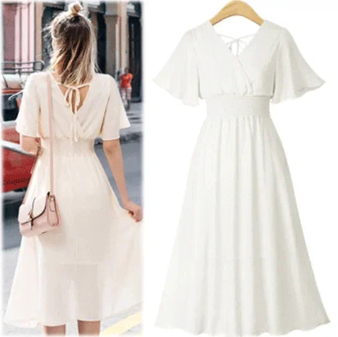 Zomerjurk V-hals Chiffon Rok Luchtig en Licht