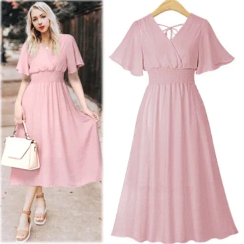 Zomerjurk V-hals Chiffon Rok Luchtig en Licht - StudioMarella