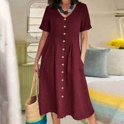 Dames Jurk Midi Zomerjurk V Hals Casual - StudioMarella