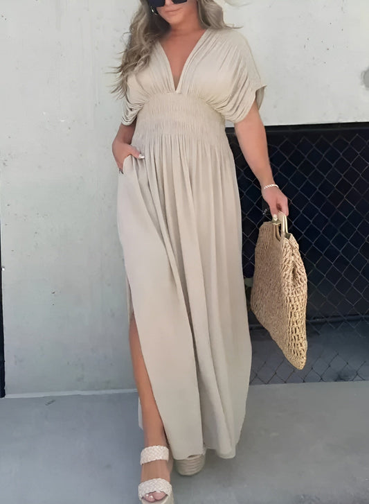Dames Maxi Jurk Zomerjurk V Hals Splitrok - StudioMarella