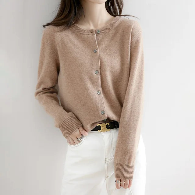 Dames Cardigan Zachte Cashmere met Knopen Lichtgrijs