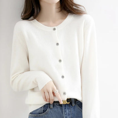 Dames Cardigan Zachte Cashmere met Knopen Lichtgrijs