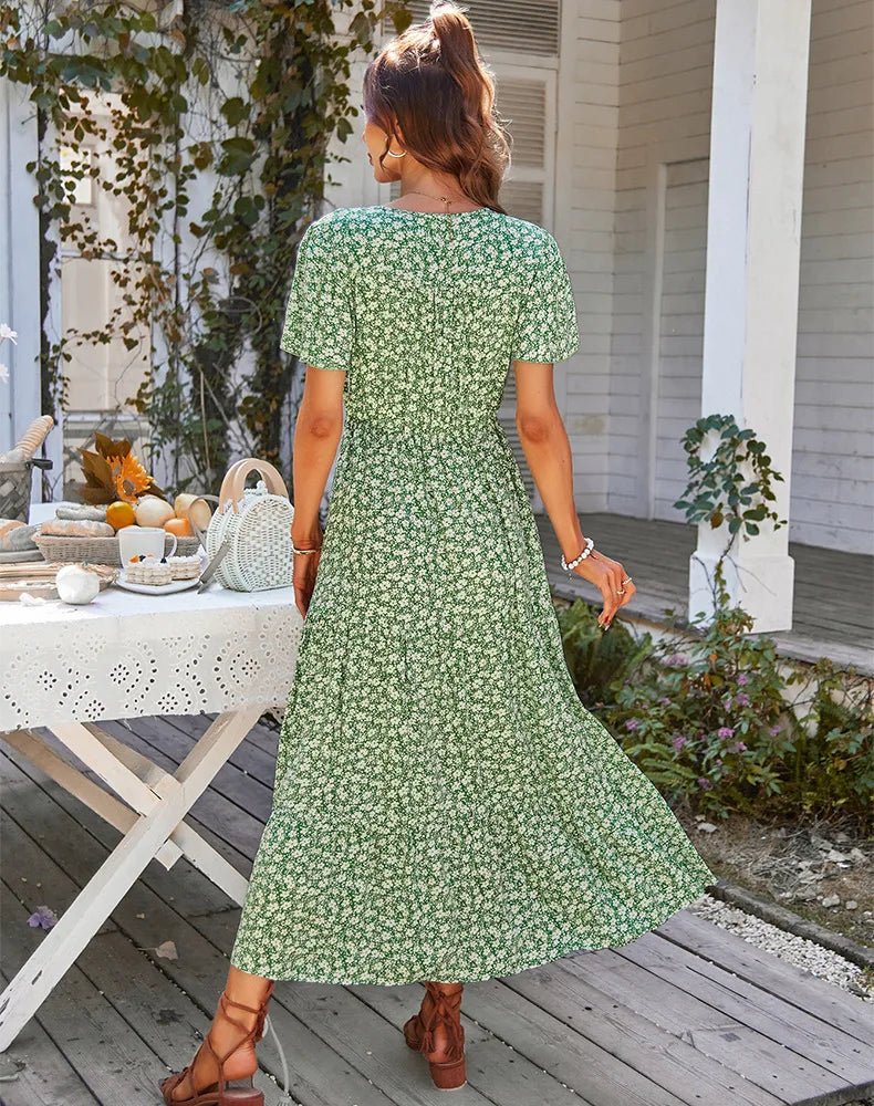 Jurk Zomer Vrouw Stralend Bloemenprint Aura Mode