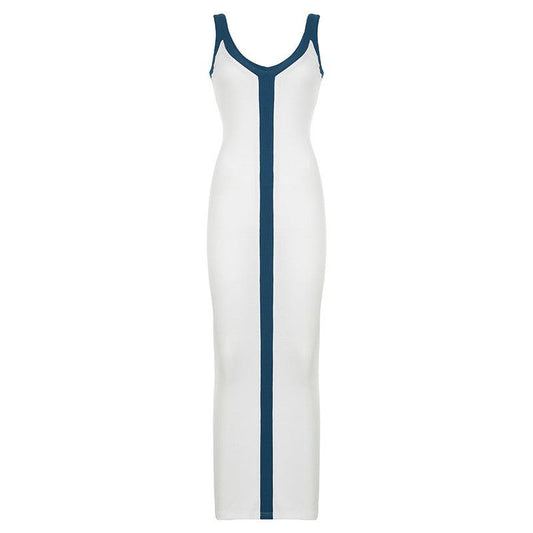 Dames Maxi Zomerjurk Wit met Contrasterende Details - StudioMarella