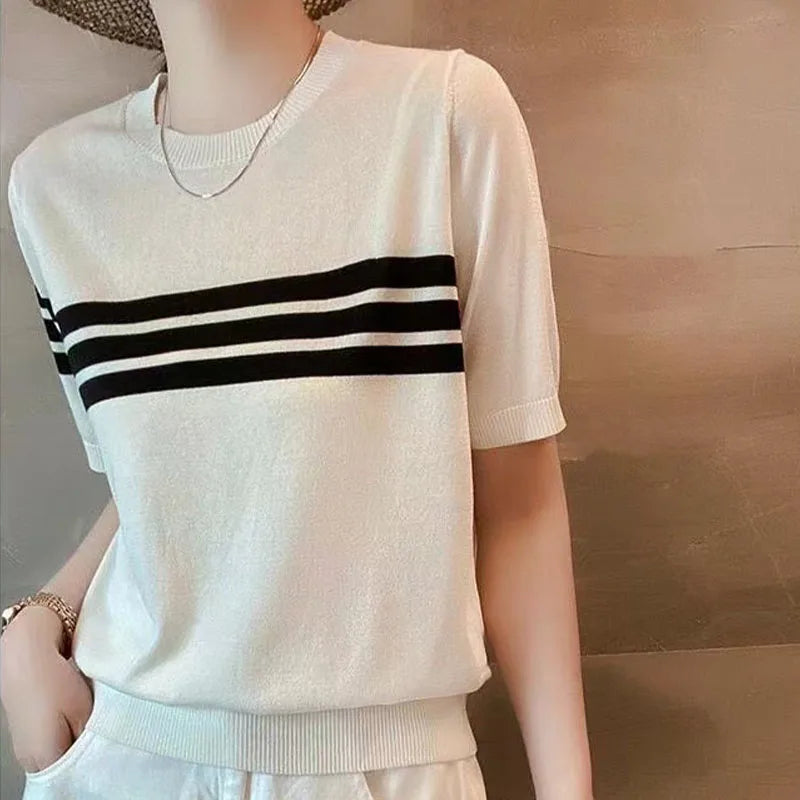 Vrouwelijk Zomer T-Shirt Gestreept Korte Mouw