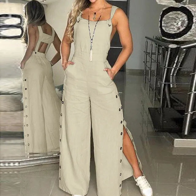Vrouwen Jumpsuit Zomer Jurk met Knoopsluiting
