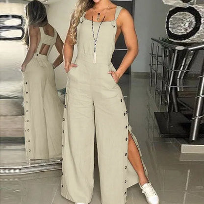 Vrouwen Jumpsuit Zomer Jurk met Knoopsluiting