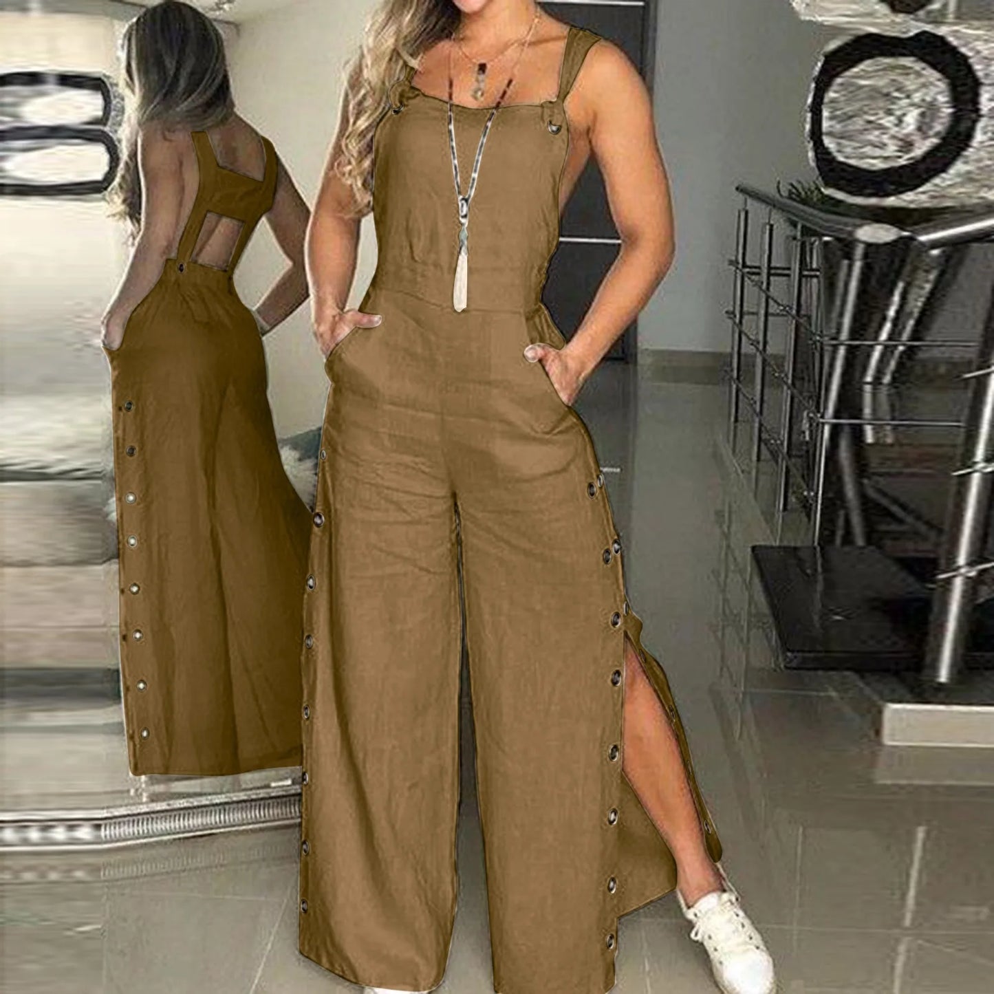 Vrouwen Jumpsuit Zomer Jurk met Knoopsluiting