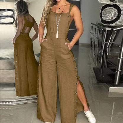 Vrouwen Jumpsuit Zomer Jurk met Knoopsluiting
