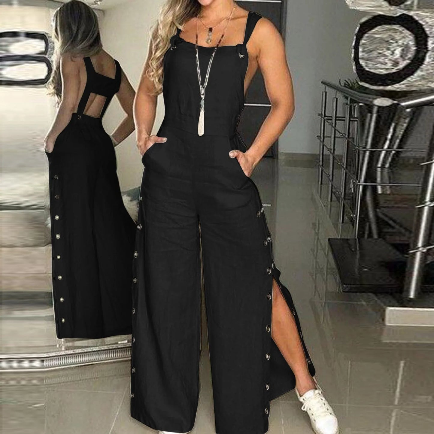 Vrouwen Jumpsuit Zomer Jurk met Knoopsluiting