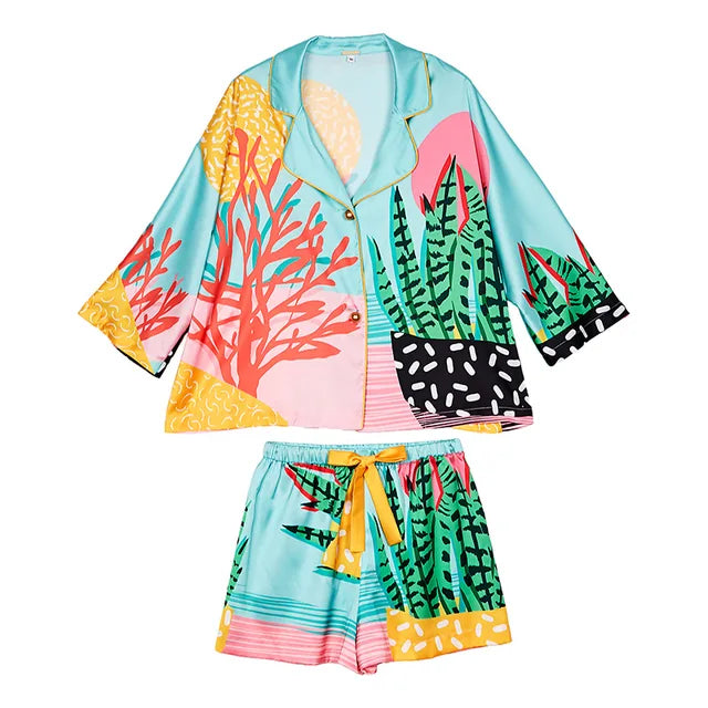 Tropische Pyjama's Zomerse Plantenprint Vrouwelijk - StudioMarella