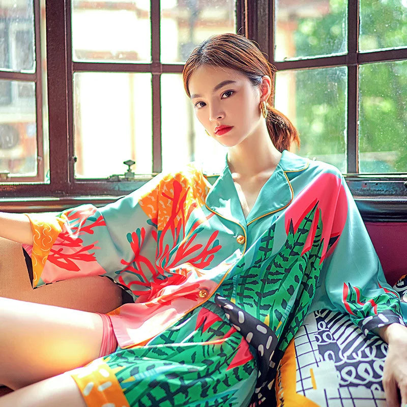 Tropische Pyjama's Zomerse Plantenprint Vrouwelijk