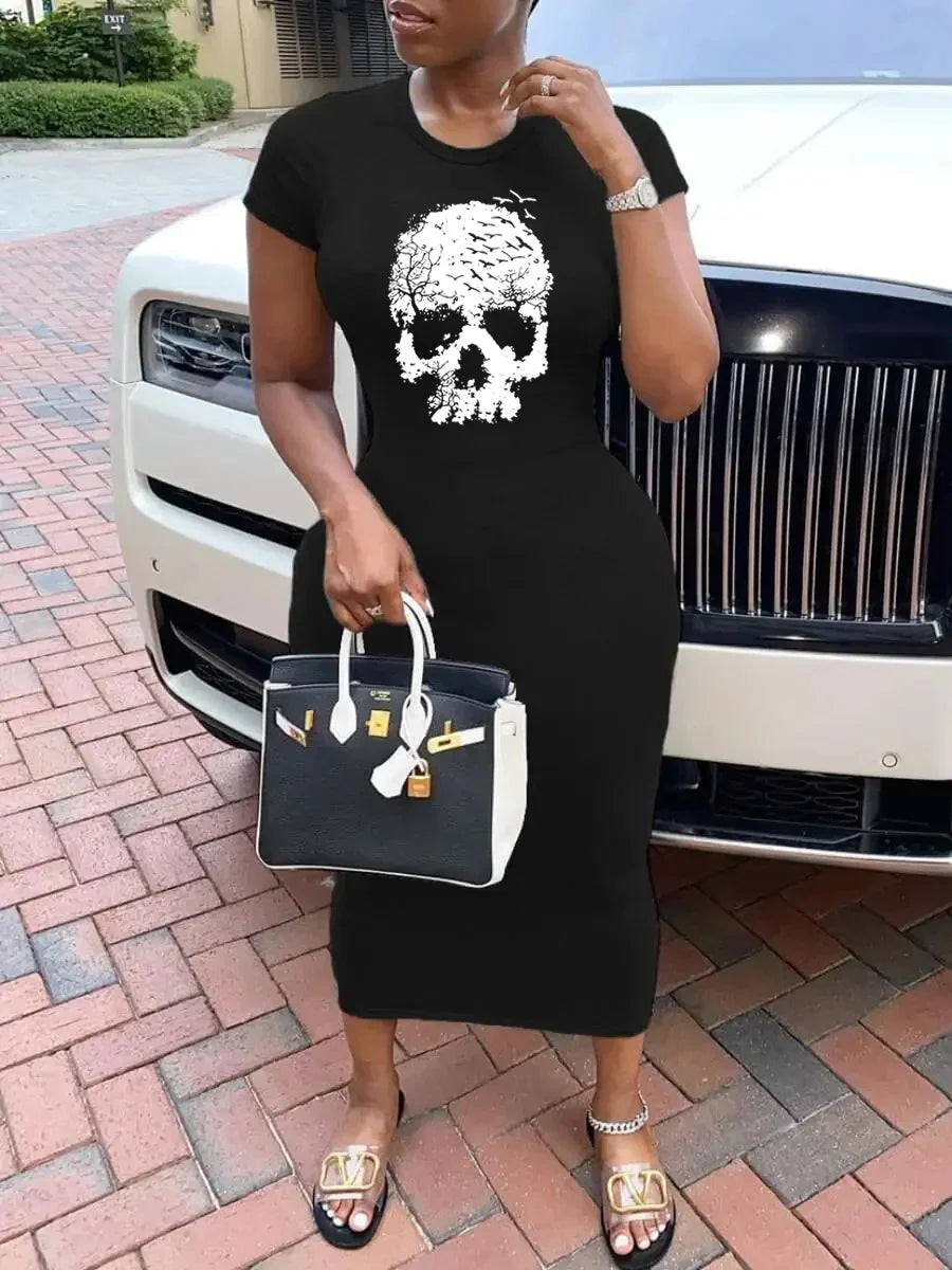 Zomerjurk Skull Print Vrouwelijk Trendy Model