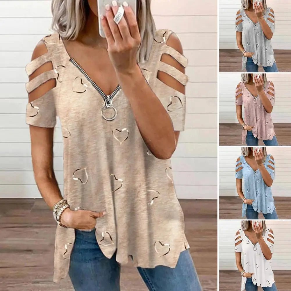V-hals Top Zomerse Dunne Holle Mouwen Laag Uitgesneden