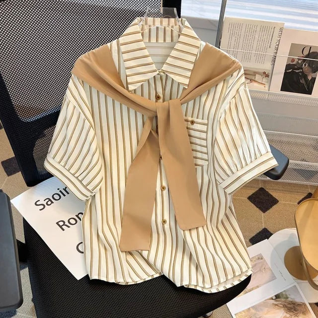 Vrouwelijke Zomer Blouse Gestreept Luchtig