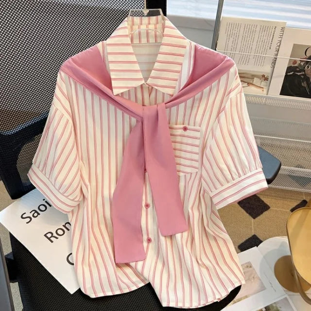 Vrouwelijke Zomer Blouse Gestreept Luchtig - StudioMarella