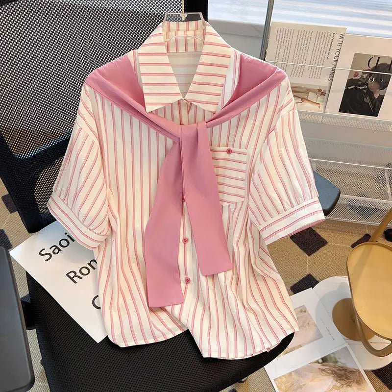 Vrouwelijke Zomer Blouse Gestreept Luchtig