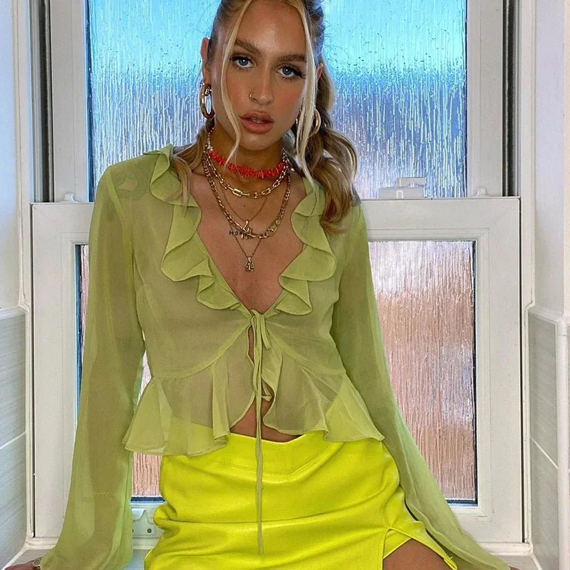 Lente Zomertop Transparante Chiffon Jurk Blouse
