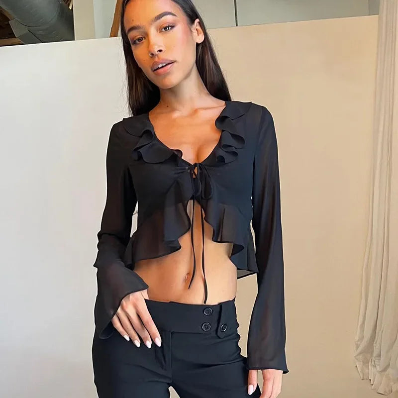 Lente Zomertop Transparante Chiffon Jurk Blouse