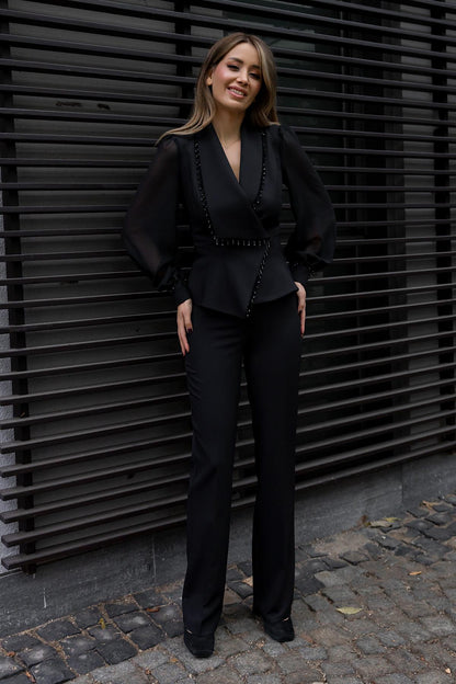 Dames Jumpsuit Elegante Avondkleding Zwart Lange Mouw - StudioMarella