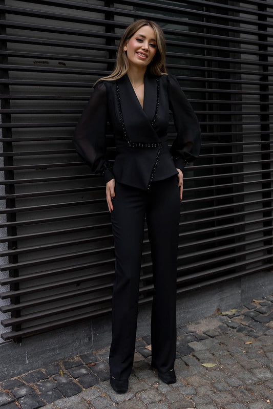 Dames Jumpsuit Elegante Avondkleding Zwart Lange Mouw - StudioMarella