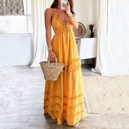 Dames Zomerjurk Maxi Elegante Jurk met Uitgesneden Halslijn