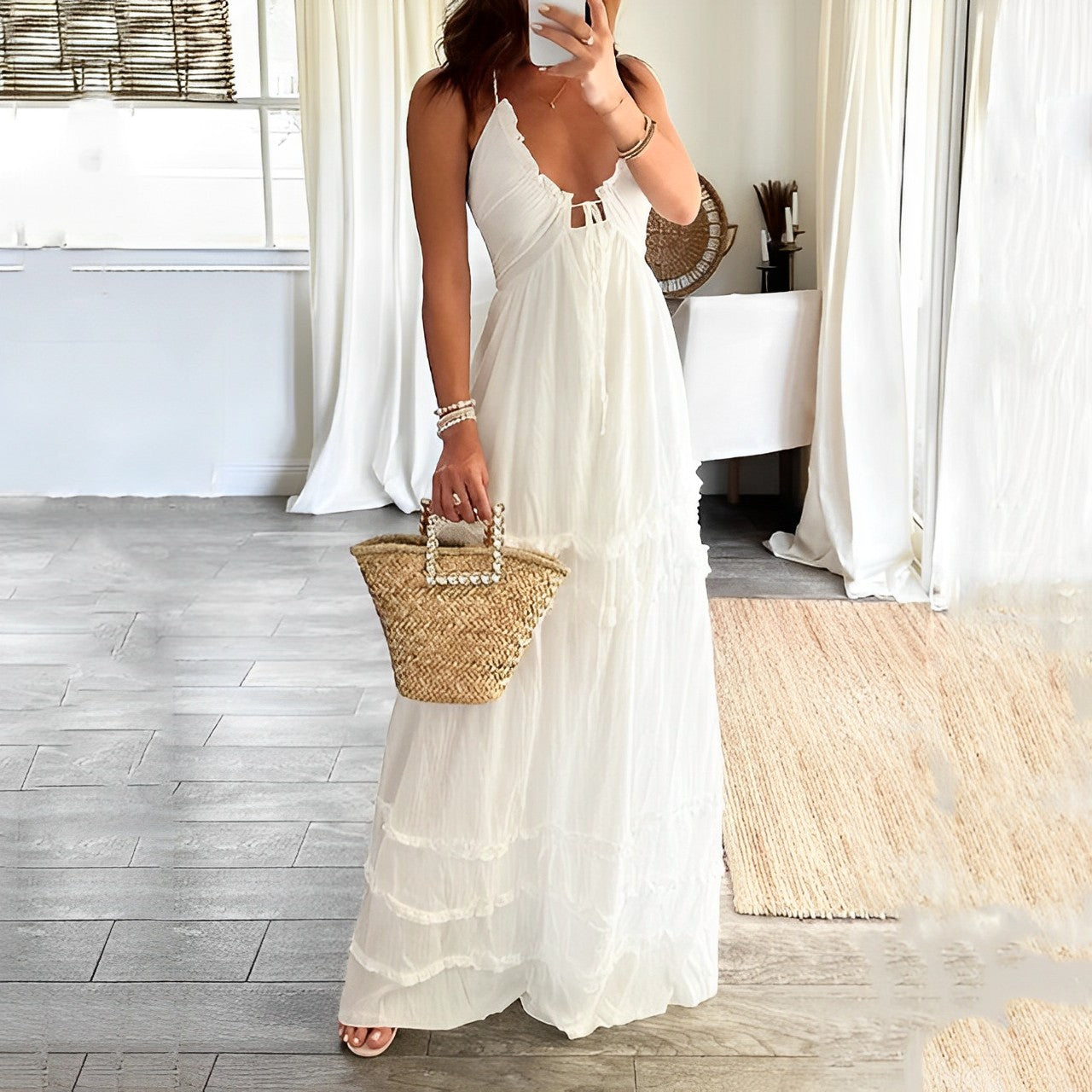Dames Zomerjurk Maxi Elegante Jurk met Uitgesneden Halslijn - StudioMarella