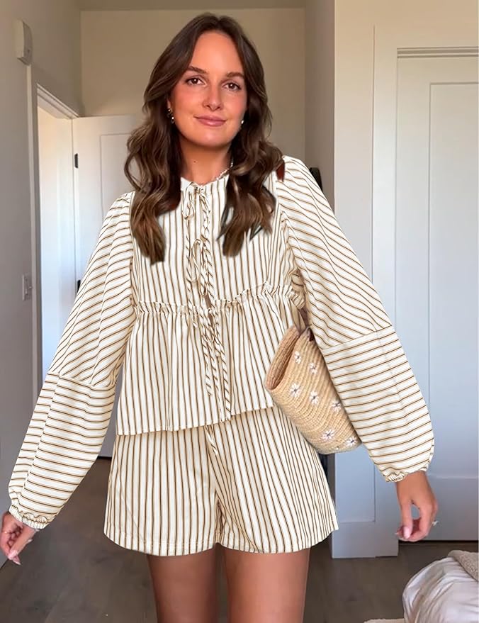 Dames Zomeroutfit Geruite Blouse en Shorts Set - StudioMarella