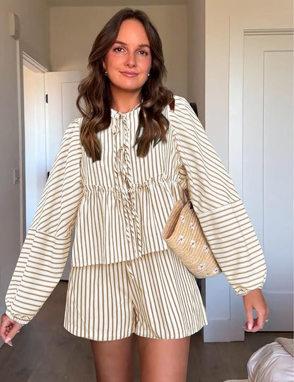 Dames Zomeroutfit Geruite Blouse en Shorts Set - StudioMarella