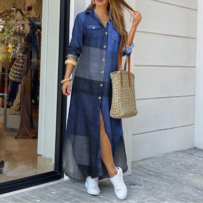 Dames Jurk Geruit Maxi Overhemd Stijl