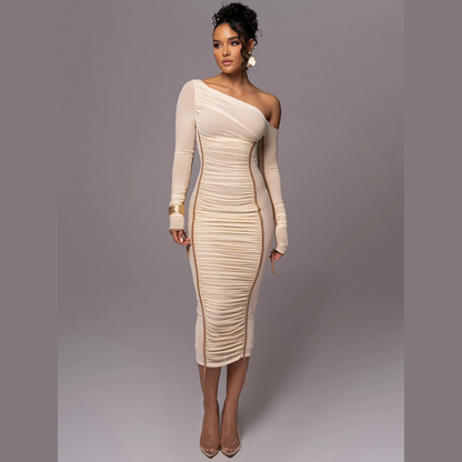 Dames midi bodycon jurk met ruches - Lillia
