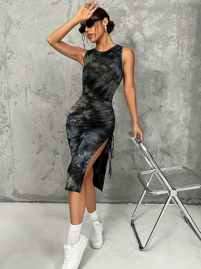 Dames stropdas geverfd Midi Bodycon Jurk- Vanessa