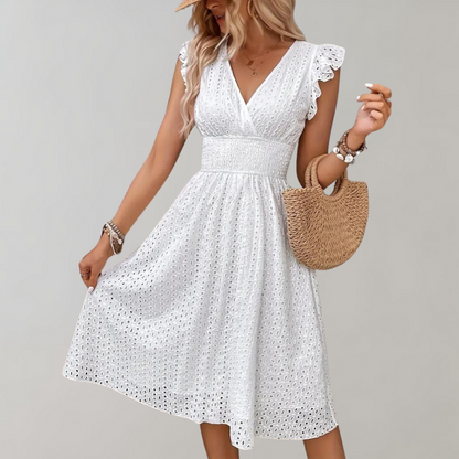 Zomerjurk V Hals Ruches voor Vrouw Zomerkleding - StudioMarella