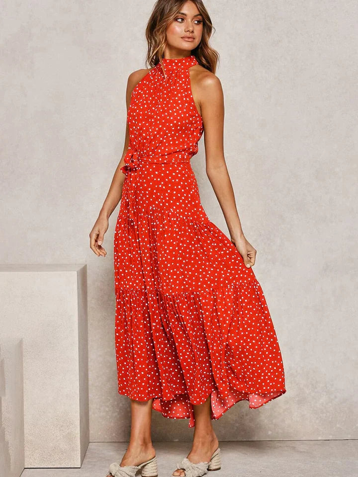 Dames zomerjurk met stippenprint Halter Slim Fit - Emma